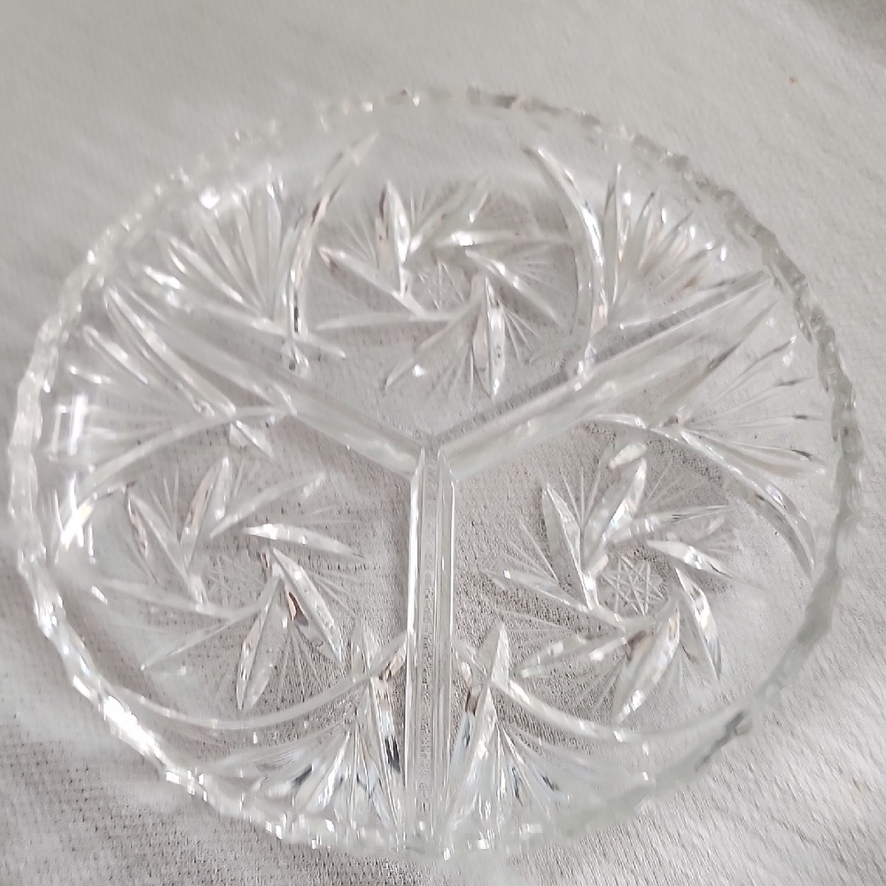 Vintage Anchor Hocking Clear Glass Relish Dish Pinwheel w/ Star of David Design